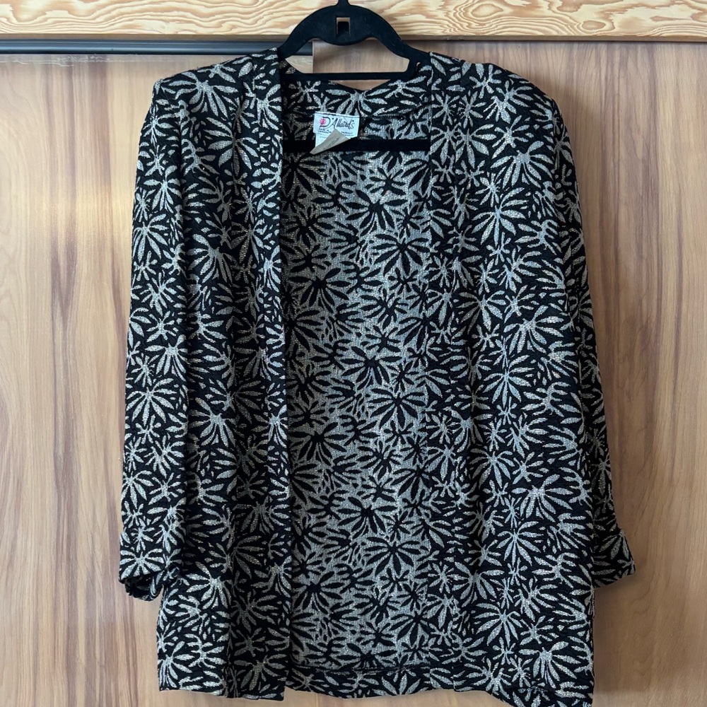 Vintage Metallic cardigan, Black and Cream Floral Cardigan, Dalliards blazer
